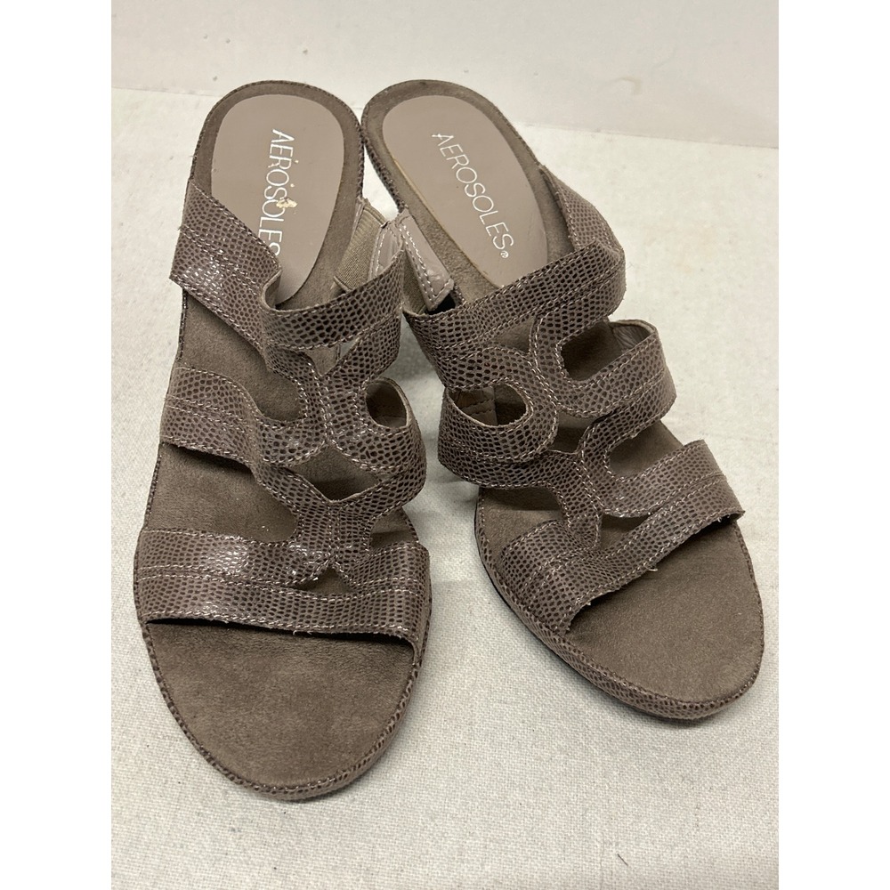 Aerosoles Y2K Women's Taupe Faux Snake Skin Heeled‎ Slide Sandals Size 7 1/2